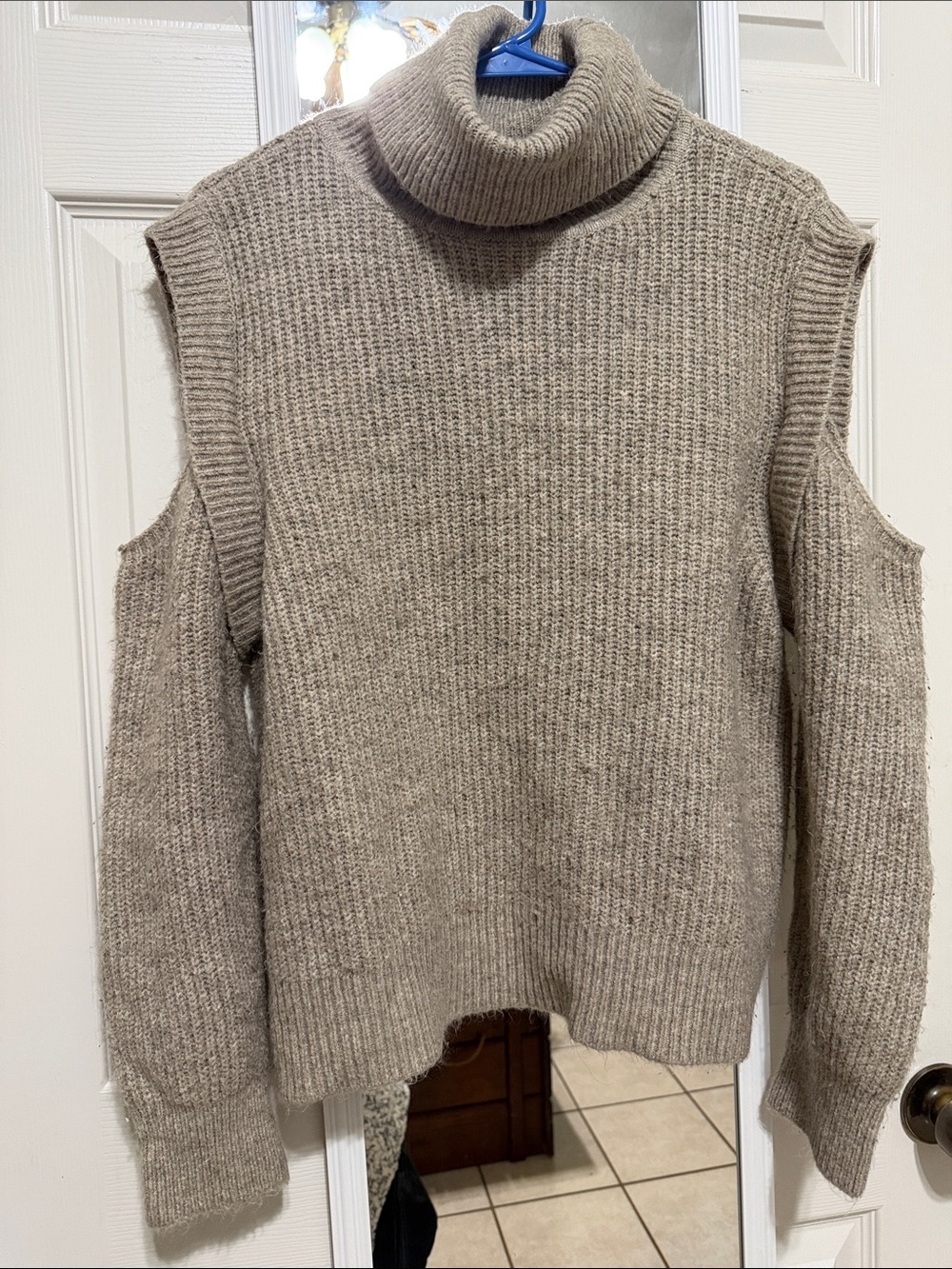 Cold-Shoulder Turtleneck Sweater in Taupe